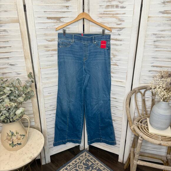 SPANX NEW Women's XL Seamed Front Wide Leg Stretch Jeans Pull On Vintage Indigo - Picture 14 of 14